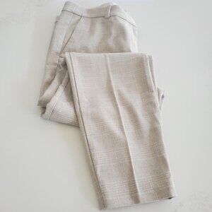 H & M Tan & Cream Plaid Slim Flat Front Pants with Elastic Waist   size 14